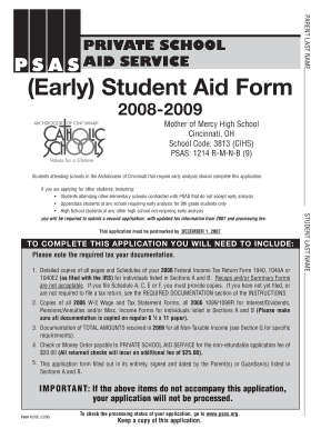 Private School Aid Service Early Student Aid Form
