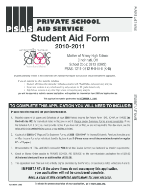 Private School Aid Service Student Aid Form