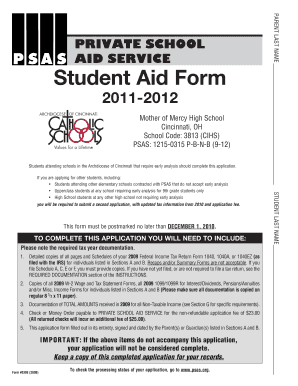 Private School Aid Service Student Aid Form