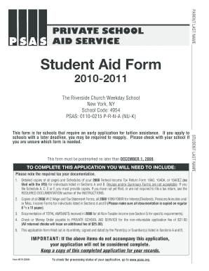 Private School Aid Form