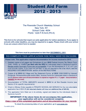 Student Aid Form 2012-2013