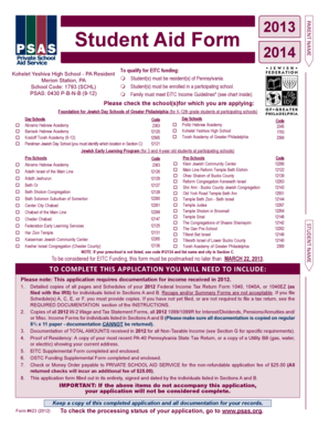 2013-2014 Pennsylvania Student Aid Form