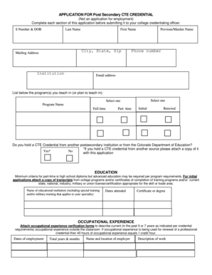 Post Secondary CTE Credential Application