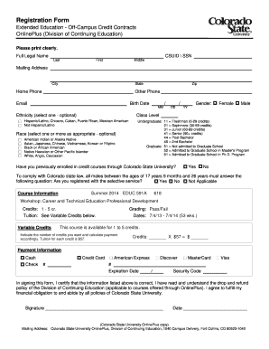 Colorado State University Registration Form
