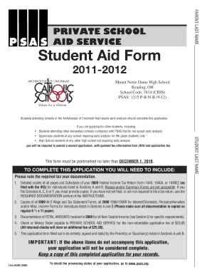 Private School Aid Service Student Aid Form