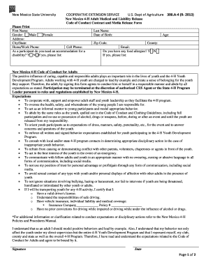 New Mexico 4-H Adult Medical and Liability Release Form