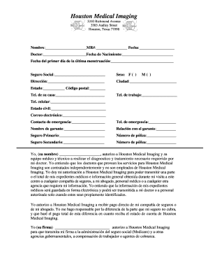 Formularios de Consentimiento y Autorización de Houston Medical Imaging