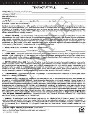 Greater Boston Real Estate Board Tenancy at Will Agreement