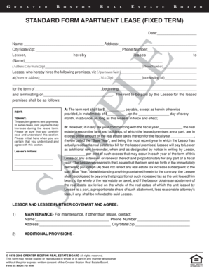 Greater Boston Apartment Lease Agreement