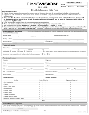 Davis Vision Direct Reimbursement Claim Form