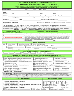 Chromosome Analysis Form for Stillbirths, Miscarriages, and Fetal Demise