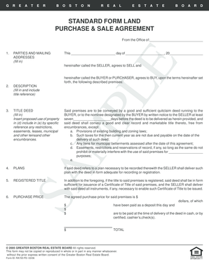 Greater Boston Real Estate Board Standard Form Land Purchase & Sale Agreement