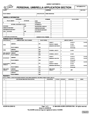 Personal Umbrella Application Form