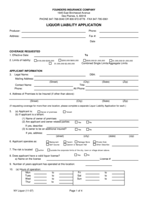 Liquor Liability Insurance Application