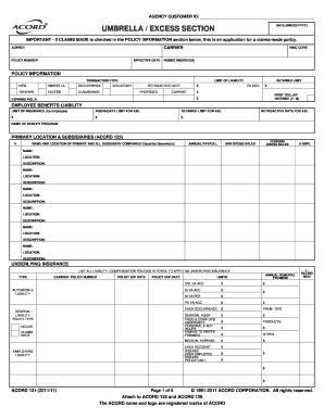 ACORD 131 Umbrella Excess Liability Application