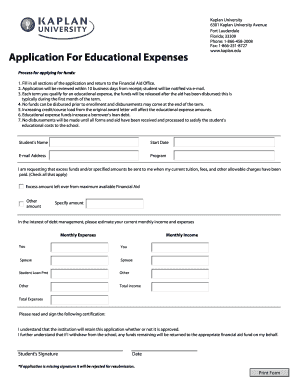 BApplicationb For Educational Expenses - Kaplan University