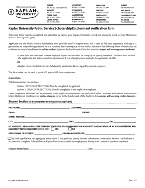 Kaplan University Public Service Scholarship Employment Verification Form