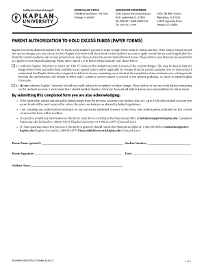 Parent Authorization to Hold Excess Funds