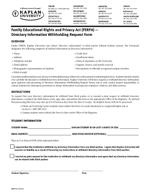 FERPA Directory Information Withholding Request Form