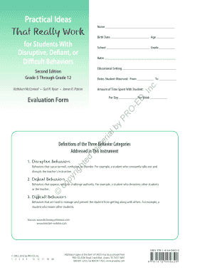 Evaluation Form for Disruptive, Defiant, or Difficult Behaviors