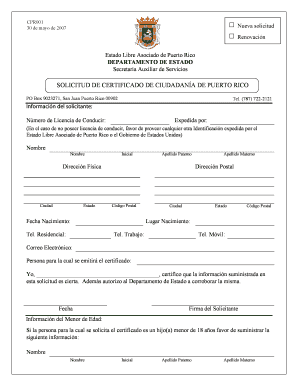 SOLICITUD DE CERTIFICADO DE CIUDADANÍA DE PUERTO RICO