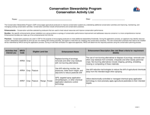 Conservation Stewardship Program Activity List