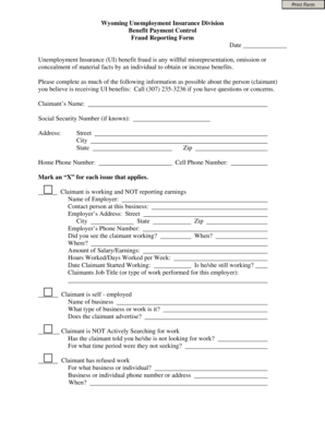 Wyoming Unemployment Insurance Fraud Reporting Form