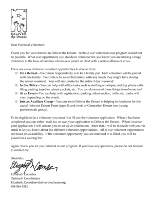 Deliver the Dream Volunteer Application