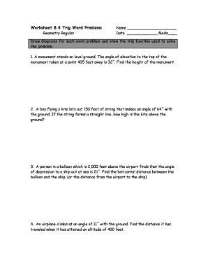 Right Triangle Trigonometry Solving Word Problems Answer Key Fill Online Printable Fillable Blank Pdffiller