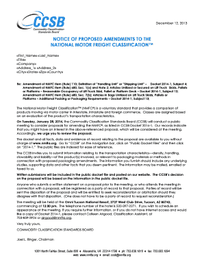 Re Amendment of NMFC Item (Rule) 110 Definition of Handling Unit or Shipping Unit Docket 2014-1, Subject 4 - nmfta