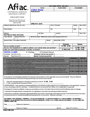 New Mexico State University AFLAC Critical Illness Enrollment Form