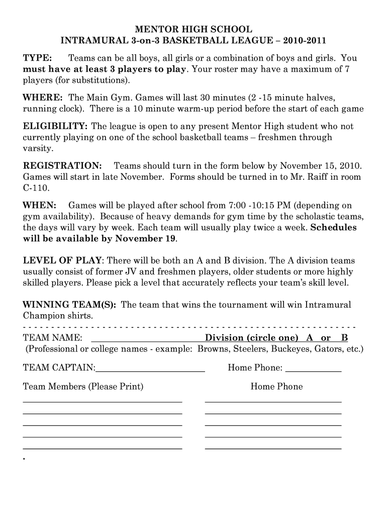 Fillable Online Intramural Basketball Fax Email Print - pdfFiller