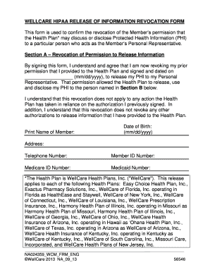 Phi template - Hipaa release of information form - WellCare Prescription Drug Plan