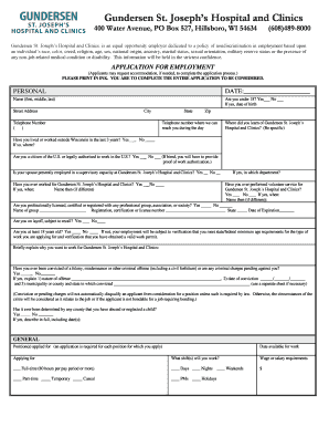 Gundersen St. Joseph’s Hospital and Clinics Application for Employment