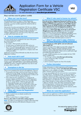 UK Vehicle Registration Certificate V5C V62 Application