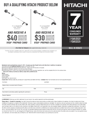 Hitachi Product Mail-In Rebate Form
