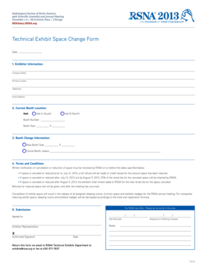 RSNA Technical Exhibit Space Change Form