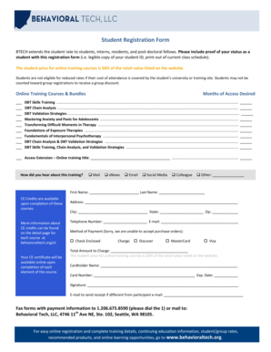 Student Registration Form for Online Training Courses