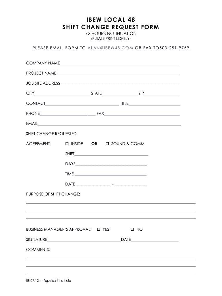 Shift Change Application Fill Online Printable Fillable Blank 