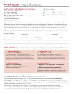 Oberlin College Application Supplement