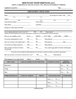 Mountain Temp Services Employment Application