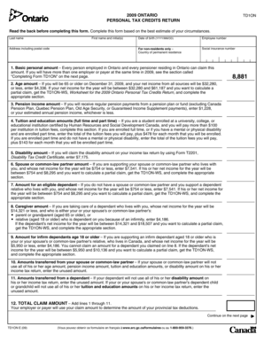 2009 Ontario Personal Tax Credits Return