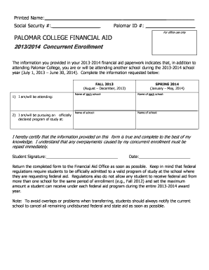 Palomar College Financial Aid Concurrent Enrollment Form