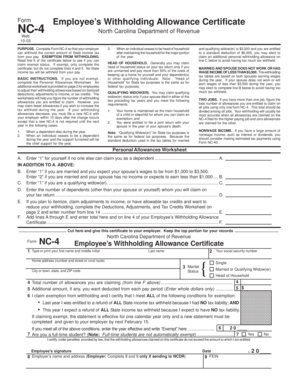 North Carolina Employee’s Withholding Allowance Certificate