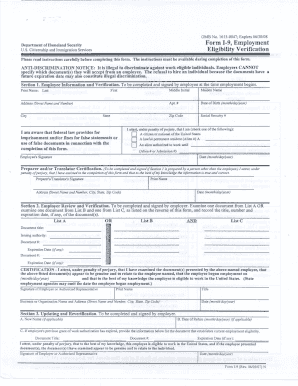 USCIS Form I-9 Employment Eligibility Verification