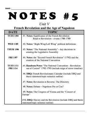 French Revolution Study Notes Template