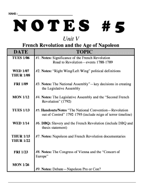 French Revolution Study Notes Template