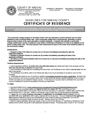 Nassau County Certificate of Residence