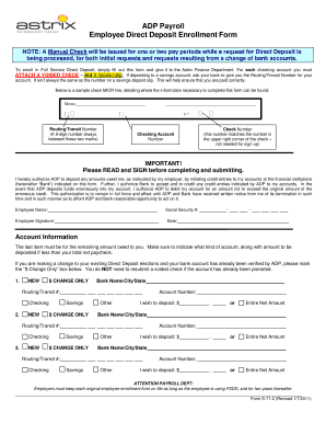 ADP Payroll Employee Direct Deposit Enrollment Form - Astrix ...