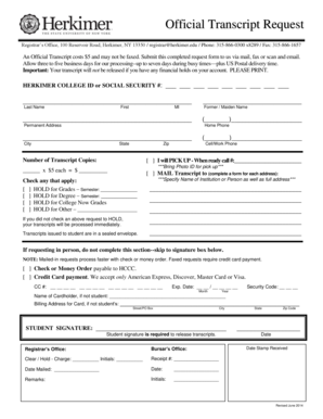 Herkimer College Official Transcript Request Form